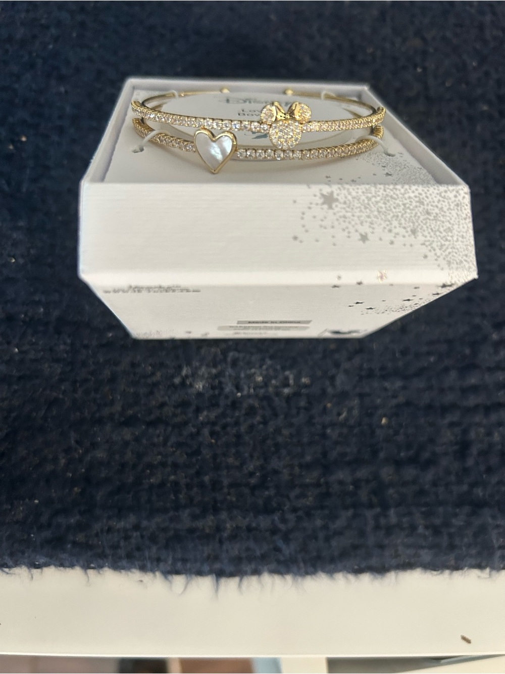 Disney Gold-Tone Crystal & Mother-of-Pearl Heart Mickey Bangle Set